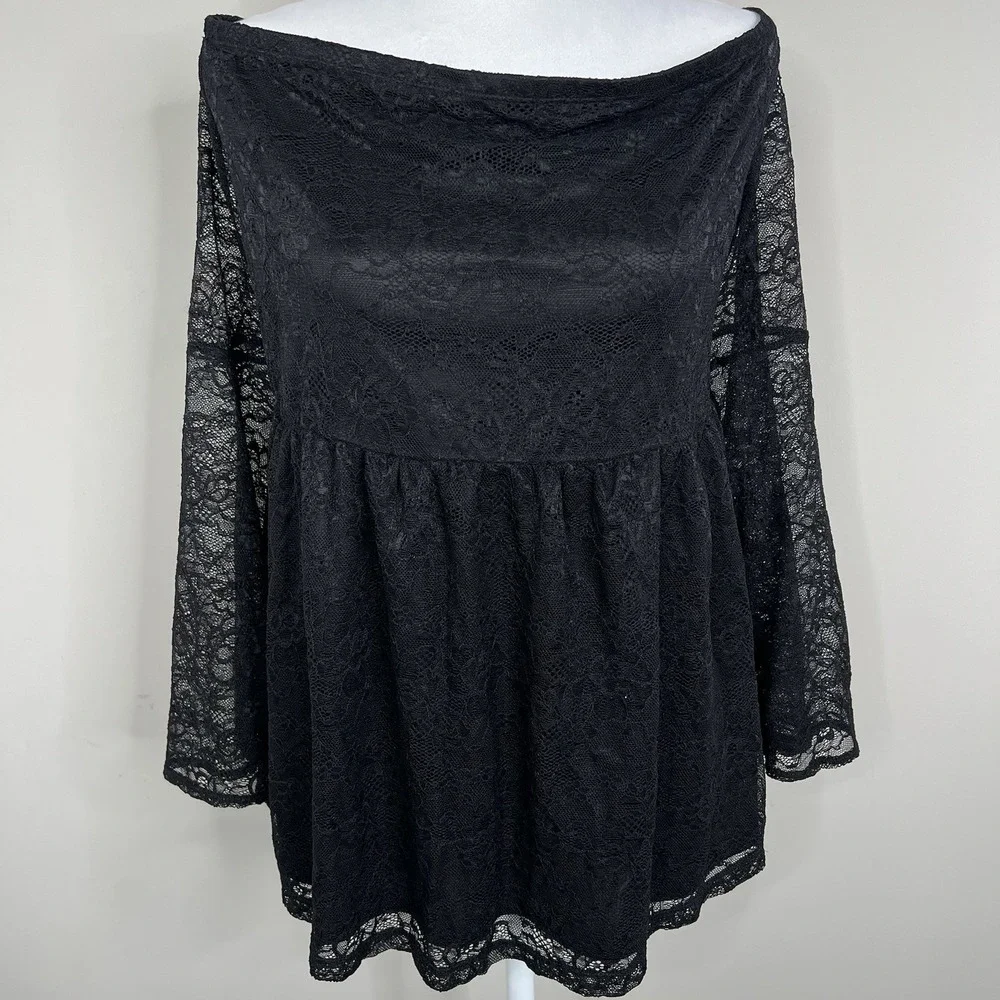 Torrid Stretch Lace Off Shoulder Bell Sleeve Plus Sz Women‎ 1 Babydoll Witchy